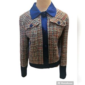 Helene Berman London Red White & Blue Tweed Collared Jacket